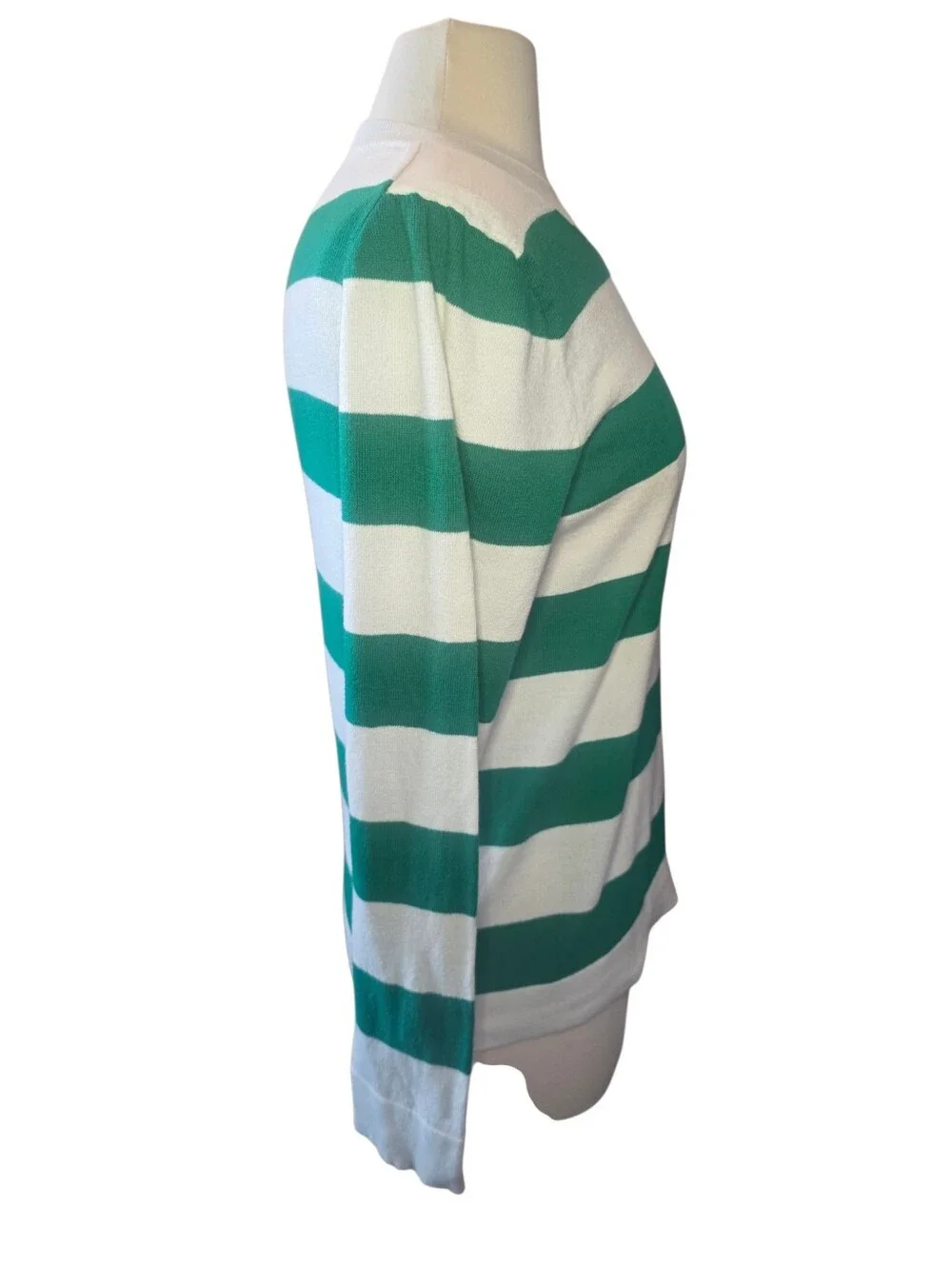 J. Crew Teddie Rugby Stripe Sweater Green White Size Large